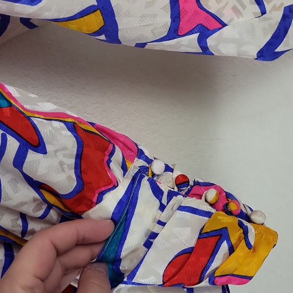 Vtg Ultimate 80s Flora Kung Silk Wrap New Wave Abstract Top - Picture 9 of 12